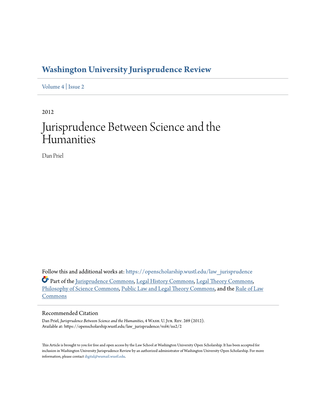 Jurisprudence Between Science and the Humanities Dan Priel