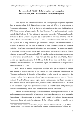 La Conception De L'histoire De Barnave Et Ses Sources Anglaises (Stéphanie Roza, IRCL, Université Paul Valéry De Montpellie