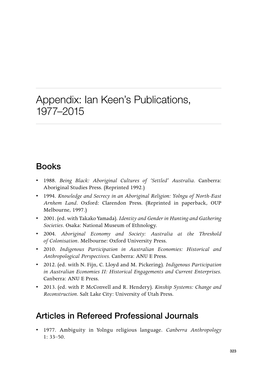 Appendix: Ian Keen's Publications, 1977–2015