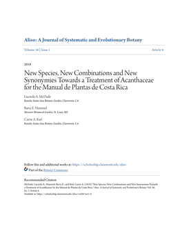 New Species, New Combinations and New Synonymies Towards a Treatment of Acanthaceae for the Manual De Plantas De Costa Rica Lucinda A