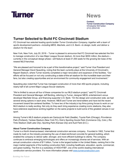 Turner Selected to Build FC Cincinnati Stadium
