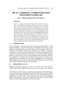 Dr. P. C. Snijman: a Forgotten Old Testament Scholar 1