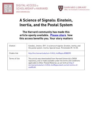 A Science of Signals: Einstein, Inertia, and the Postal System