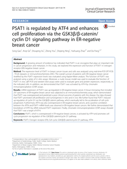 Cyclin D1 Signaling Pathway in ER-Negative Breast Cancer Song Gao1, Anqi Ge3, Shouping Xu1, Zilong You1, Shipeng Ning1, Yashuang Zhao3* and Da Pang1,2*