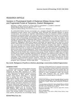 Variation in Physiological Health of Diademed Sifakas Across Intact and Fragmented Forest at Tsinjoarivo, Eastern Madagascar