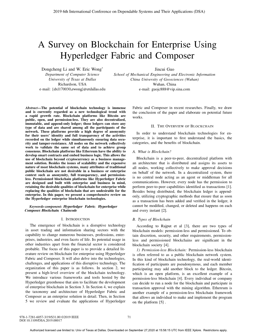 A Survey on Blockchain for Enterprise Using Hyperledger Fabric and Composer