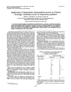 Application of Quantitative Immunofluorescence to Clinical Serology: Antibody Levels of Treponema Pallidum GRACE L