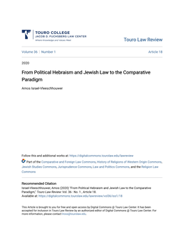 From Political Hebraism and Jewish Law to the Comparative Paradigm