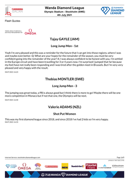 Wanda Diamond League Tajay GAYLE (JAM) Thobias MONTLER