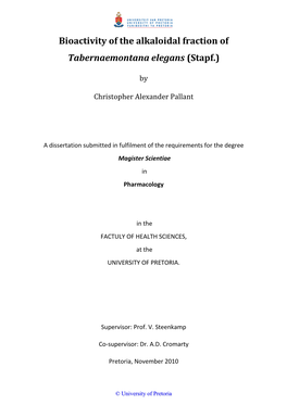 Bioactivity of the Alkaloidal Fraction of Tabernaemontana Elegans (Stapf.)