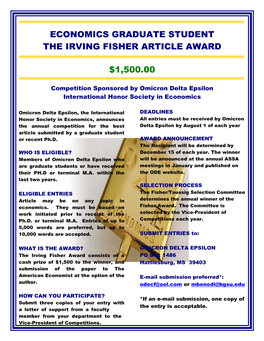 Economics Graduate Student the Irving Fisher Article Award