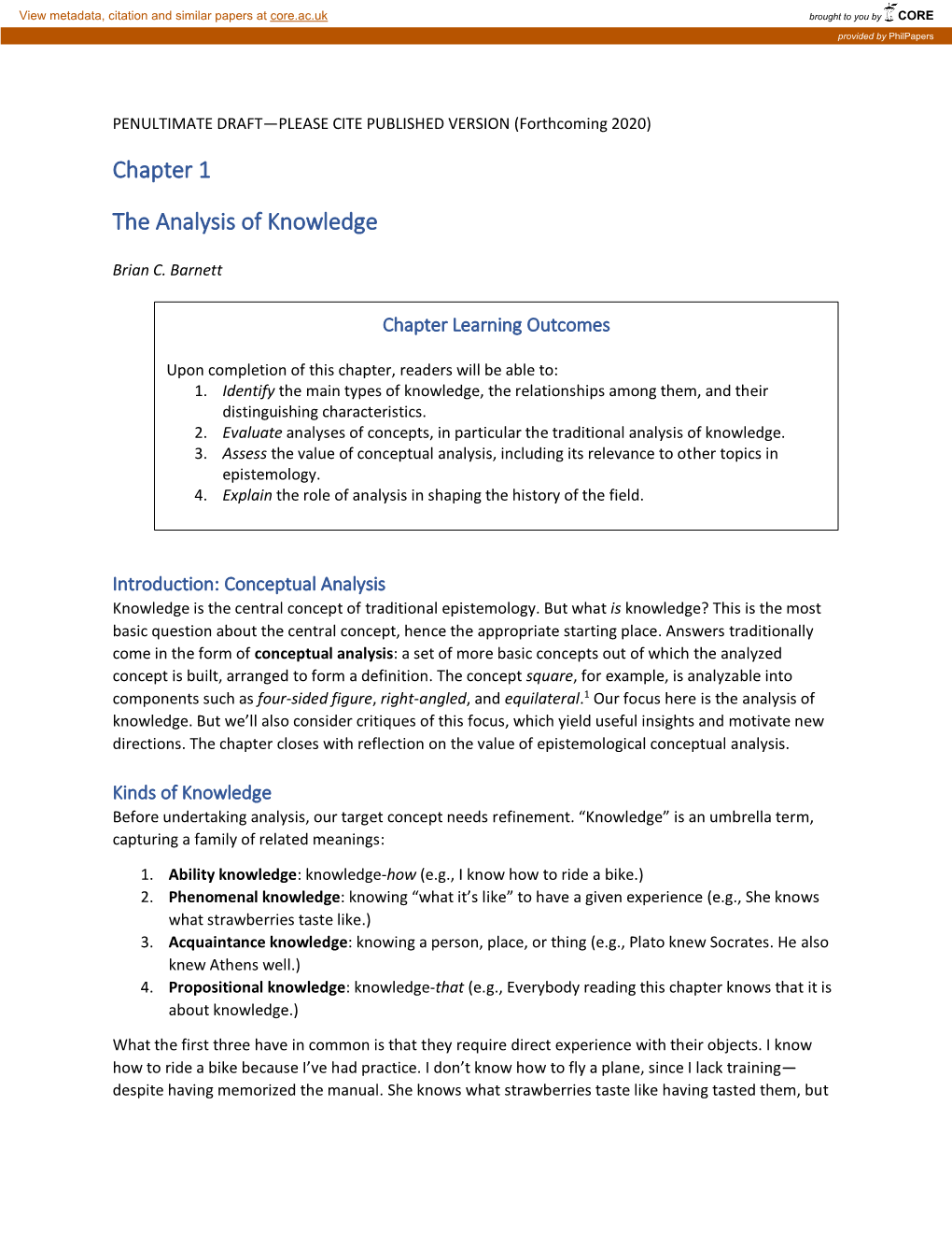 Chapter 1 the Analysis of Knowledge