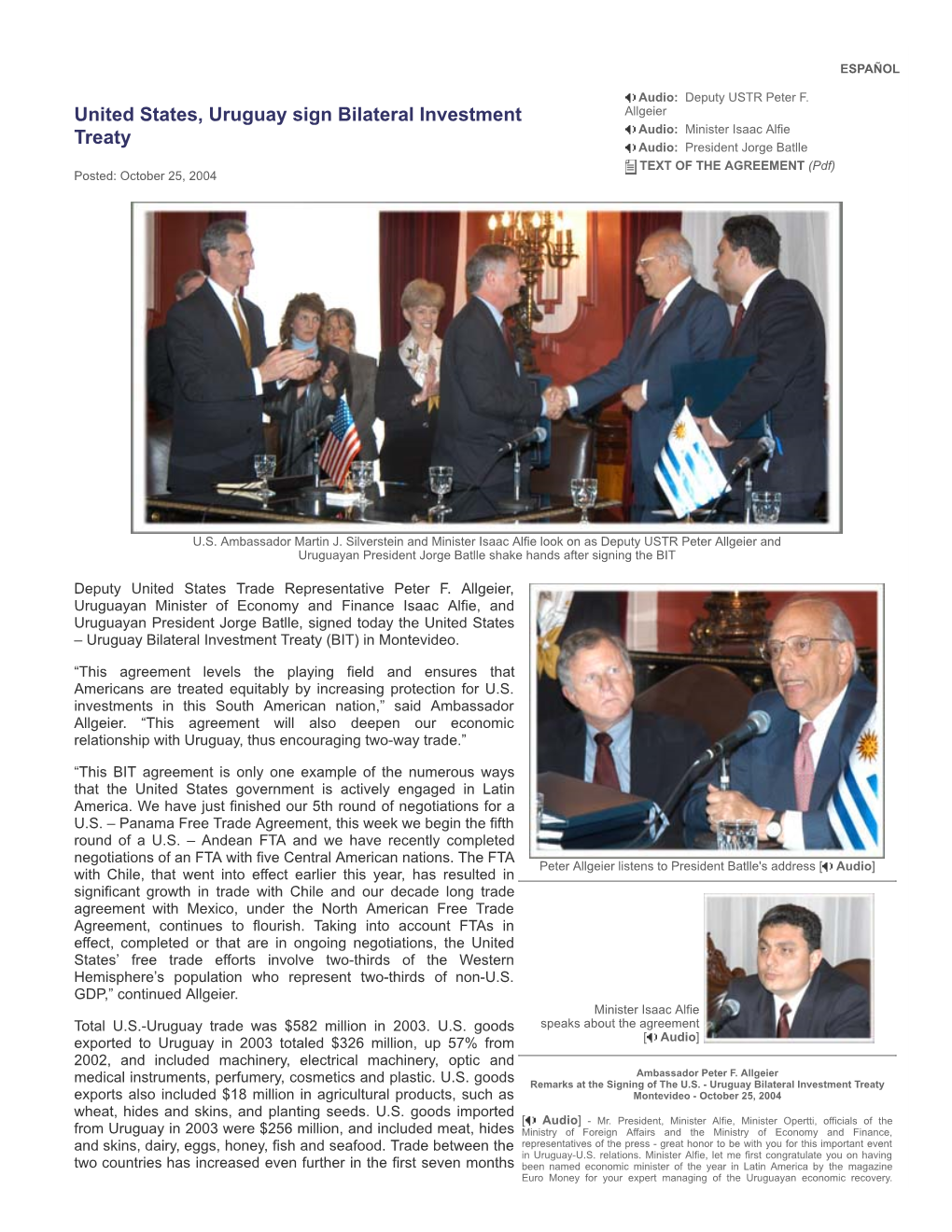 United States, Uruguay Sign Bilateral Investment Treaty