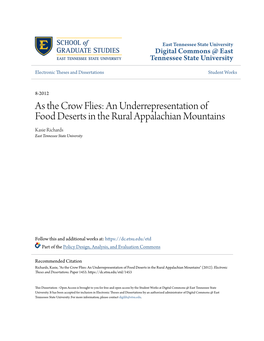 An Underrepresentation of Food Deserts in the Rural Appalachian Mountains Kasie Richards East Tennessee State University