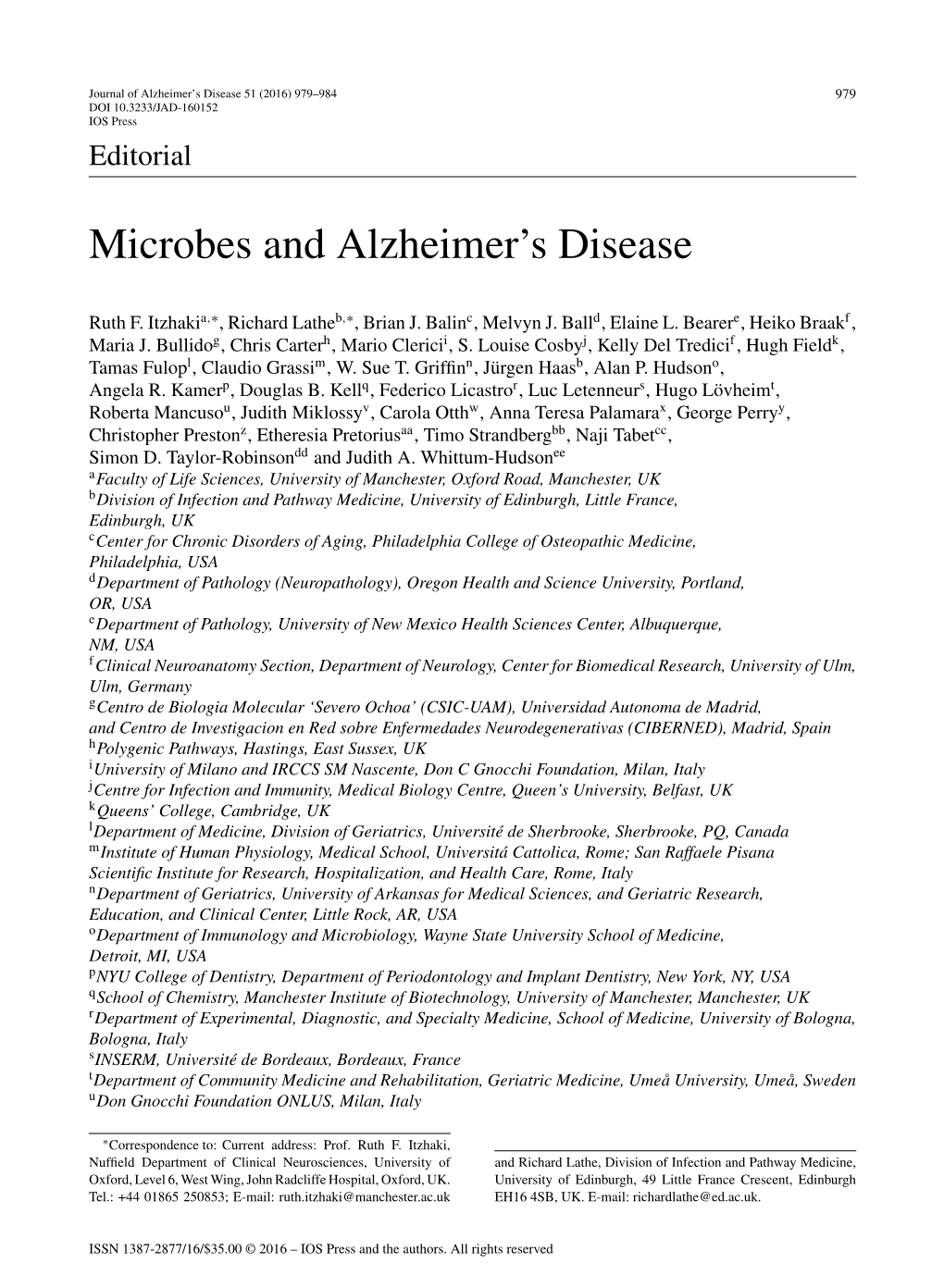 Microbes and Alzheimer's Disease