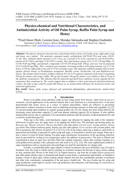 Physico-Chemical and Nutritional Characteristics, and Antimicrobial Activity of Oil Palm Syrup, Raffia Palm Syrup and Honey