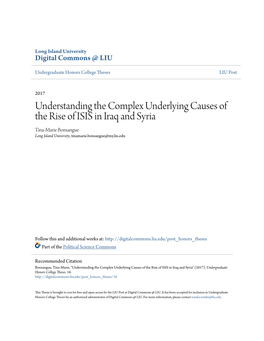 Understanding the Complex Underlying Causes of the Rise of ISIS in Iraq and Syria Tina-Marie Bonsangue Long Island University, Tinamarie.Bonsangue@My.Liu.Edu