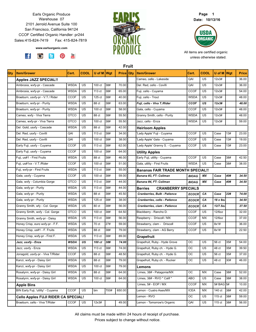 Produce Order Sheet