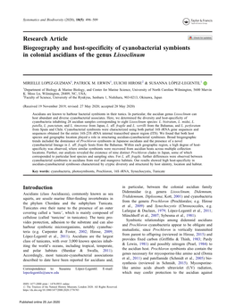 Research Article Biogeography and Host-Specificity of Cyanobacterial Symbionts in Colonial Ascidians of the Genus Lissoclinum