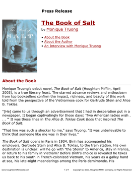 Press Release for the Book of Salt Published by Houghton Mifflin Company
