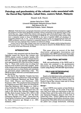 Petrology and Geochemistry of the Volcanic Rocks Associated with the Darvel Bay Ophiolite, Lahad Datu, Eastern Sabah, Malaysia