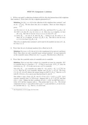 STAT 571 Assignment 1 Solutions 1. If Ω Is a Set and C a Collection Of