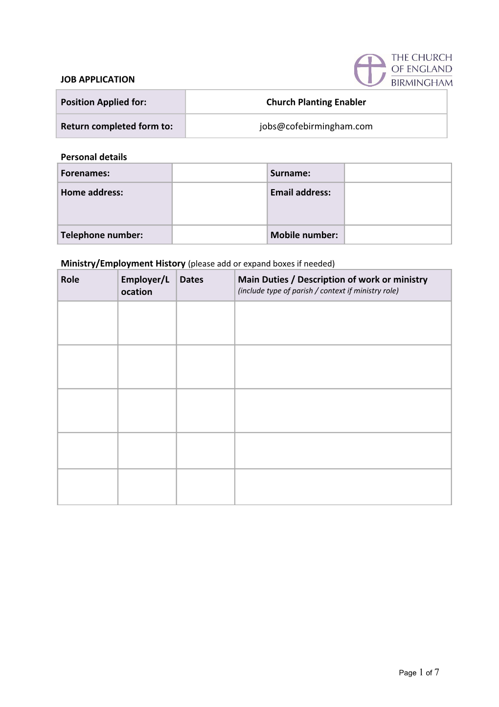 Ministry/Employment History (Please Add Or Expand Boxes If Needed)