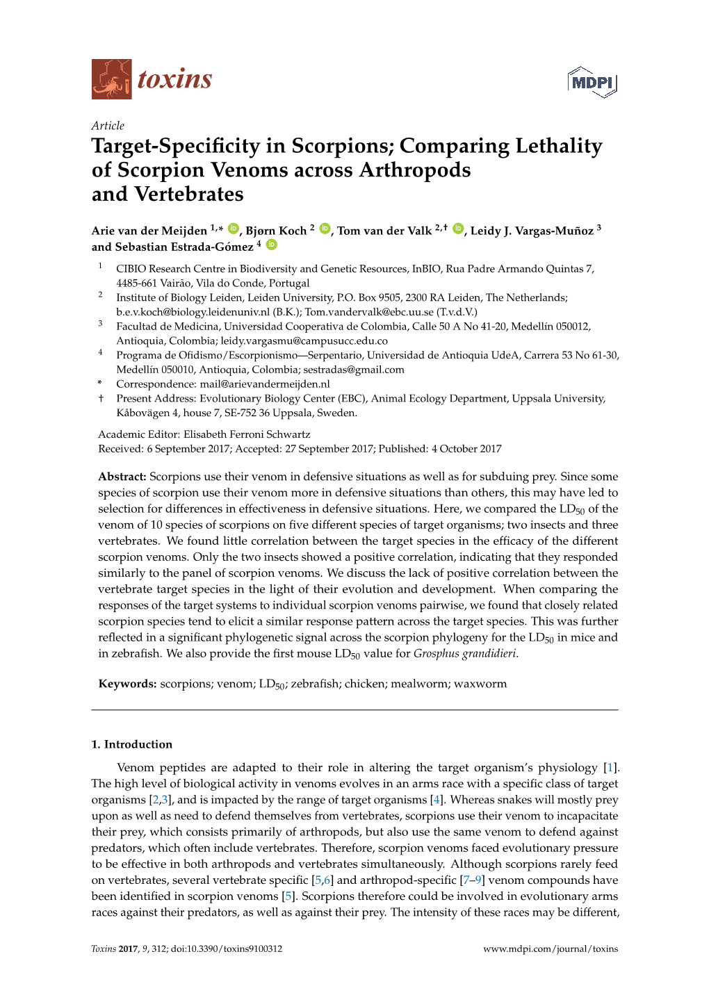 Target-Specificity in Scorpions; Comparing Lethality of Scorpion Venoms Across Arthropods and Vertebrates