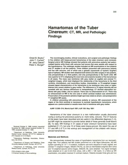 Hamartomas of the Tuber Cinereum: CT, MR, and Pathologic Findings