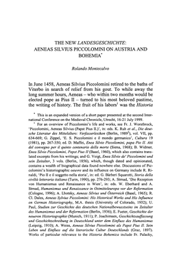 THE NEW LANDESGESCHICHTE: AENEAS SILVIUS PICCOLOMINI on AUSTRIA and BOHEMIA* Rolando Montecalvo in June 1458, Aeneas Silvius