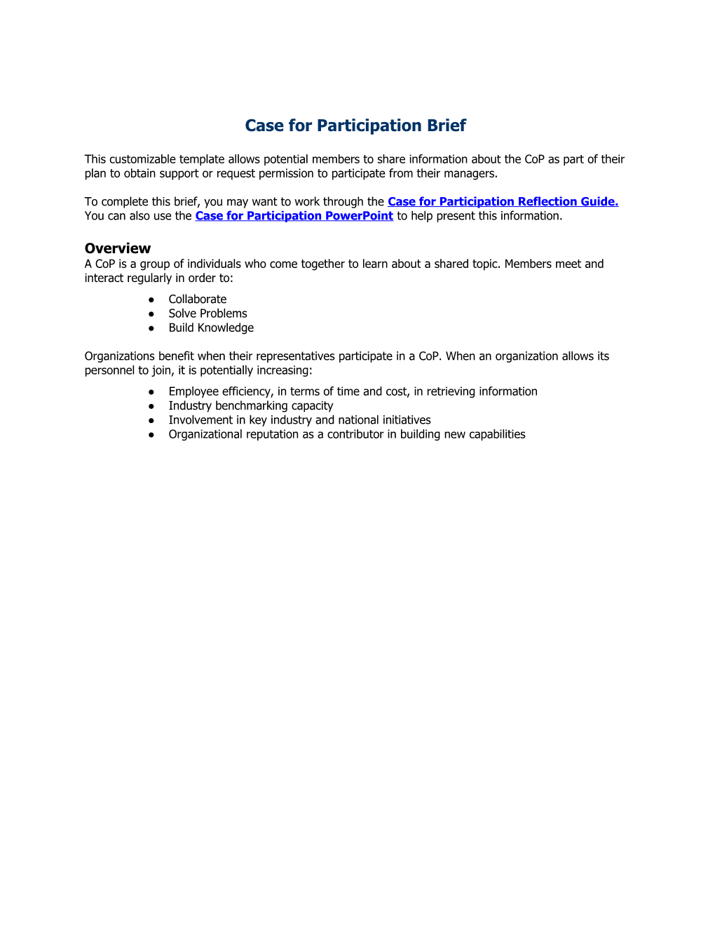 Case for Participation Brief