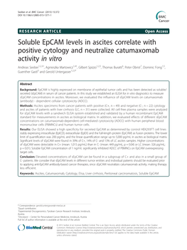 Soluble Epcam Levels in Ascites Correlate with Positive Cytology And
