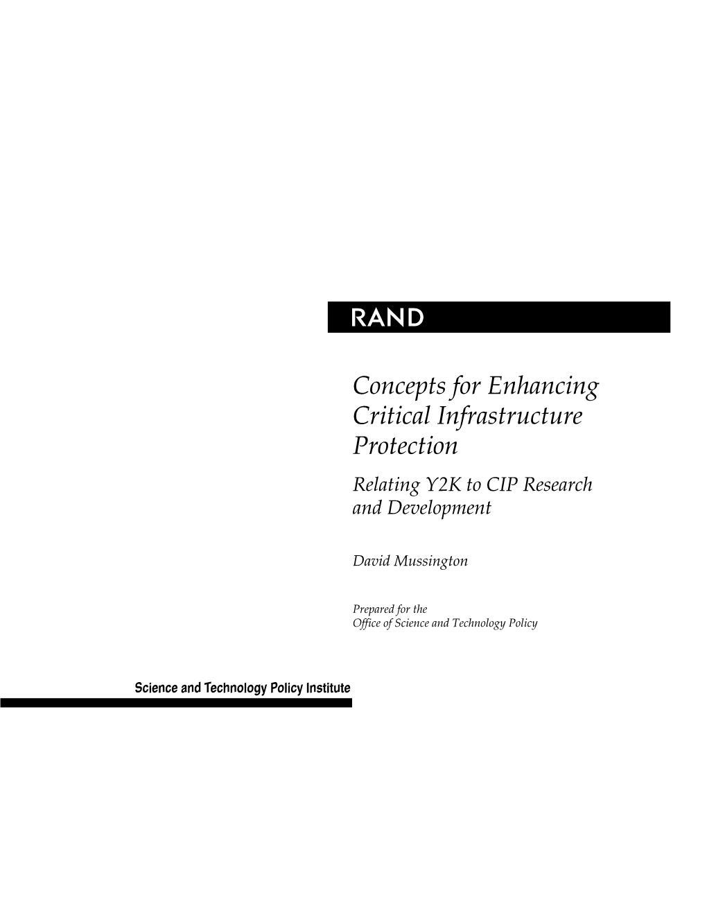 Concepts for Enhancing Critical Infrastructure Protection Relating Y2K to CIP Research and Development