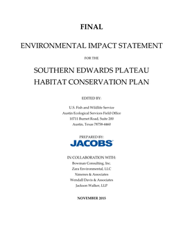 Southern Edwards Plateau Habitat Conservation Plan Environmental