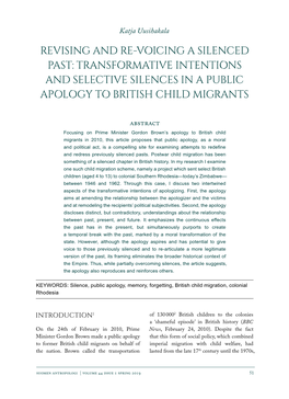 Transformative Intentions and Selective Silences in a Public Apology to British Child Migrants