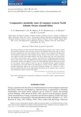 Comparative Metabolic Rates of Common Western North Atlantic Ocean Sciaenid ﬁshes