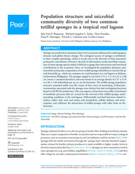 Population Structure and Microbial Community Diversity of Two Common Tetillid Sponges in a Tropical Reef Lagoon