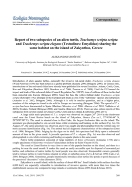 Report of Two Subspecies of an Alien Turtle, Trachemys Scripta Scripta and Trachemys Scripta Elegans (Testudines: Emydidae) Shar