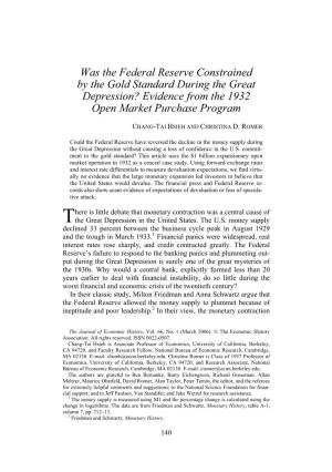 Was the Federal Reserve Constrained by the Gold Standard During the Great Depression?