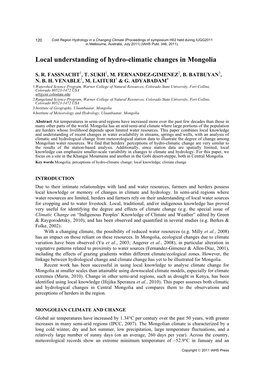 Local Understanding of Hydro-Climatic Changes in Mongolia