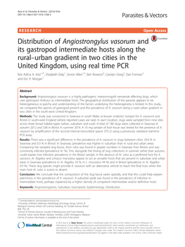 Distribution of Angiostrongylus Vasorum and Its