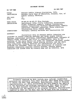 DOCUMENT RESUME ED 127 980 IR 003 947 TITLE Georgia Public