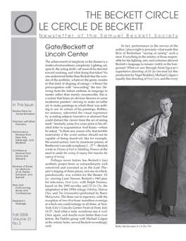 THE BECKETT CIRCLE LE CERCLE DE BECKETT O Newsletter of the Samuel Beckett Society
