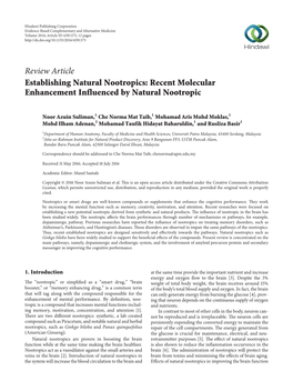 Establishing Natural Nootropics: Recent Molecular Enhancement Influenced by Natural Nootropic