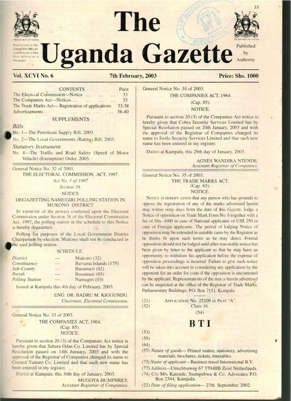 ~-Uganda Gazette