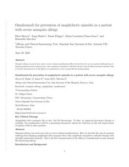 Omalizumab for Prevention of Anaphylactic Episodes in a Patient