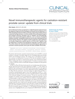 Novel Immunotherapeutic Agents for Castration-Resistant Prostate Cancer: Update from Clinical Trials
