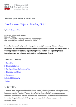 Burián Von Rajecz, István, Graf | International Encyclopedia of The