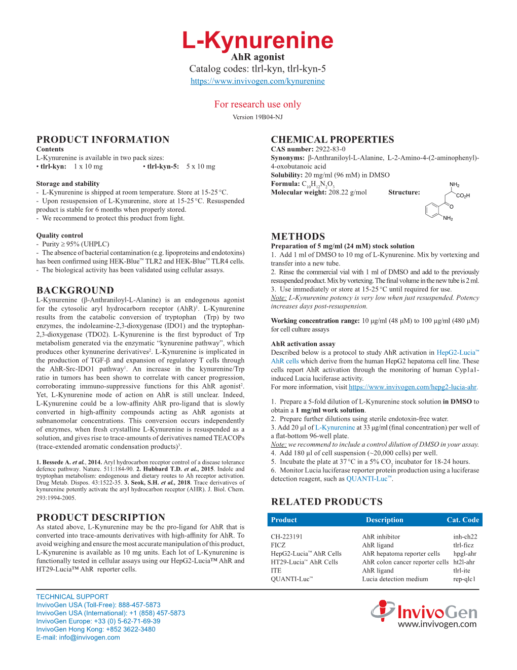 L-Kynurenine | Data Sheet | Invivogen