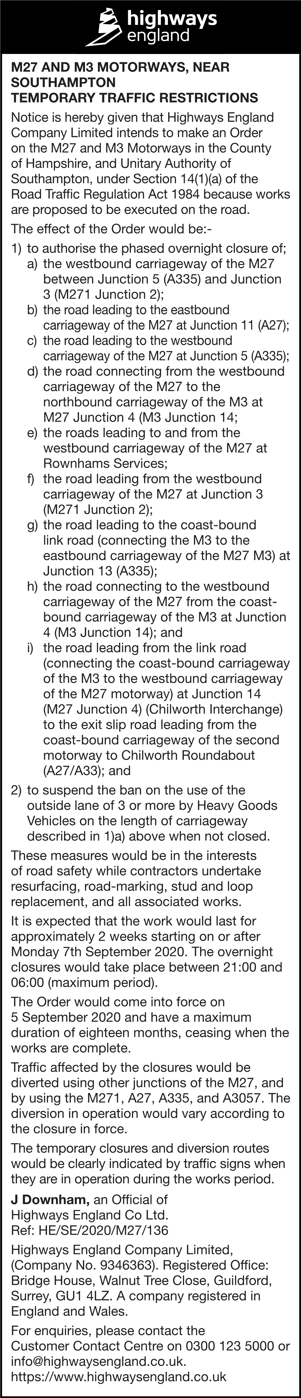 M27 and M3 Motorways, Near Southampton Temporary